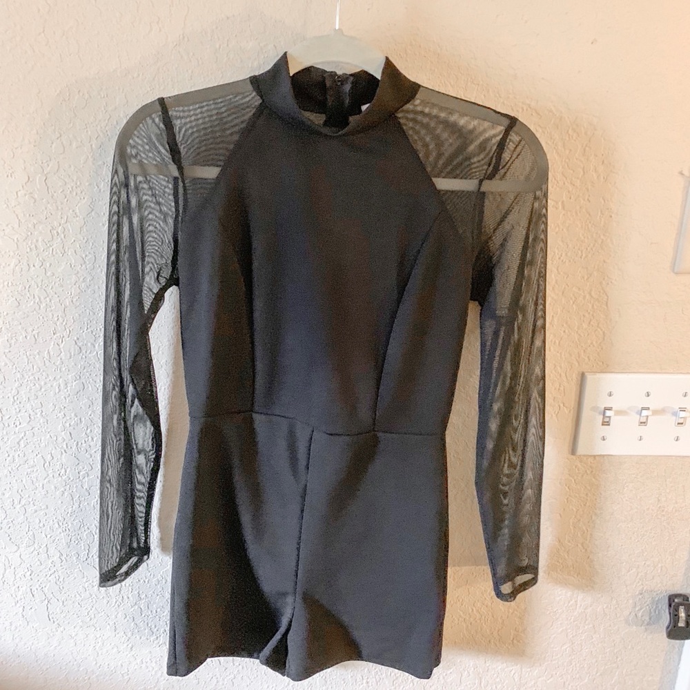 Black mesh sleeve romper